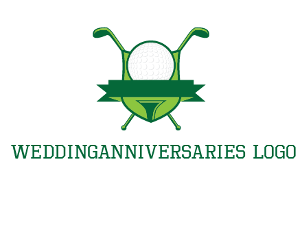 golf ball on tee in front of crossed golf clubs monogram