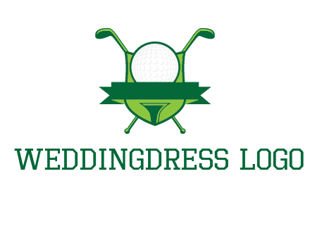golf ball on tee in front of crossed golf clubs monogram
