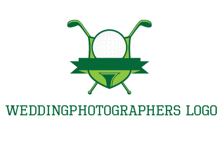 golf ball on tee in front of crossed golf clubs monogram