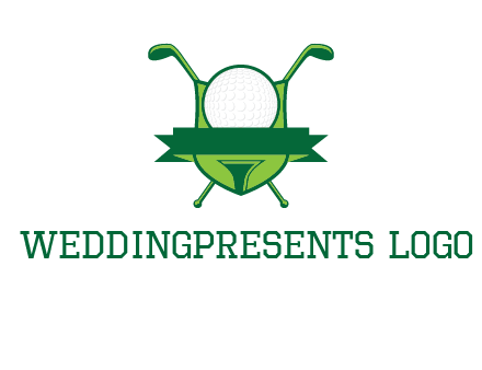 golf ball on tee in front of crossed golf clubs monogram
