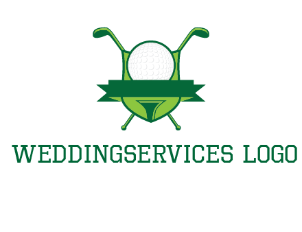 golf ball on tee in front of crossed golf clubs monogram