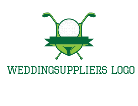 golf ball on tee in front of crossed golf clubs monogram