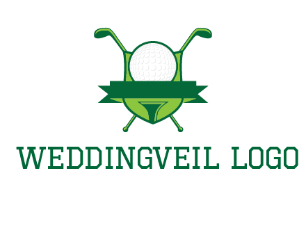 golf ball on tee in front of crossed golf clubs monogram