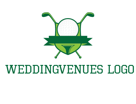 golf ball on tee in front of crossed golf clubs monogram