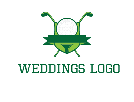 golf ball on tee in front of crossed golf clubs monogram