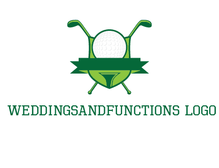 golf ball on tee in front of crossed golf clubs monogram