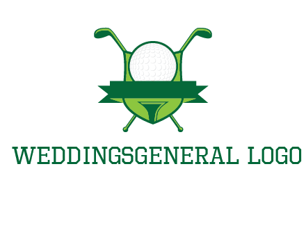 golf ball on tee in front of crossed golf clubs monogram