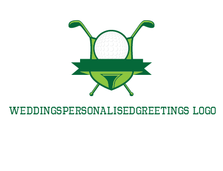 golf ball on tee in front of crossed golf clubs monogram