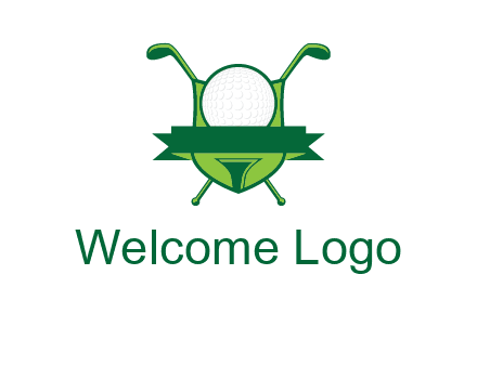 golf ball on tee in front of crossed golf clubs monogram