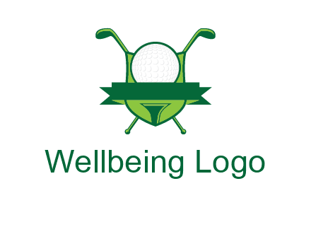 golf ball on tee in front of crossed golf clubs monogram