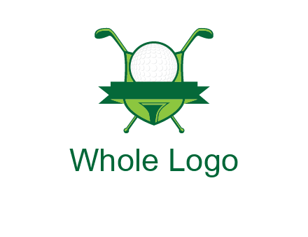 golf ball on tee in front of crossed golf clubs monogram