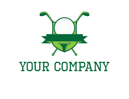 golf ball on tee in front of crossed golf clubs monogram