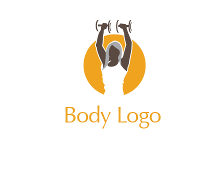 woman lifting dumbbell in front circle fitness logo