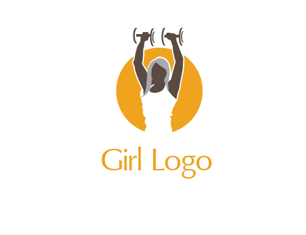 woman lifting dumbbell in front circle fitness logo