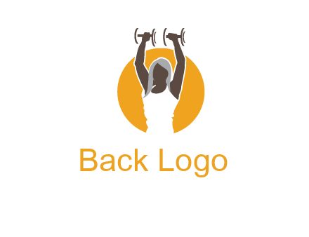 woman lifting dumbbell in front circle fitness logo