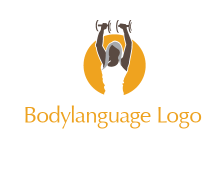 woman lifting dumbbell in front circle fitness logo