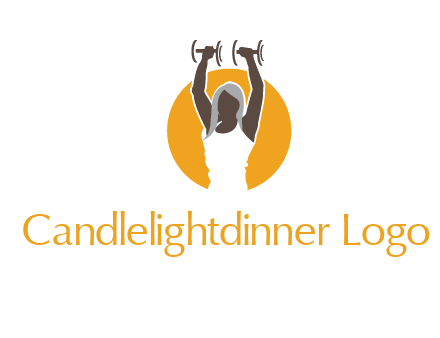 woman lifting dumbbell in front circle fitness logo