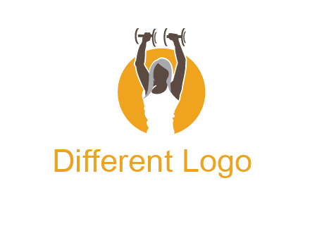 woman lifting dumbbell in front circle fitness logo