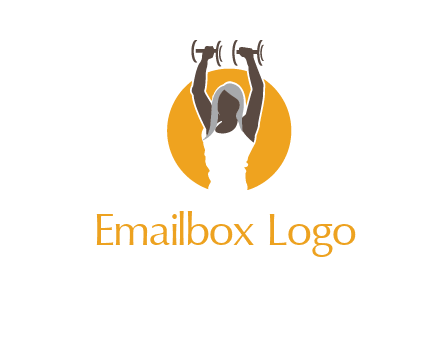 woman lifting dumbbell in front circle fitness logo