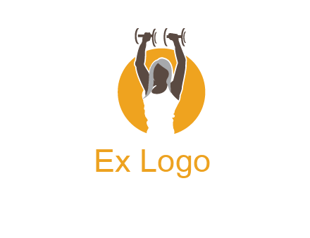 woman lifting dumbbell in front circle fitness logo