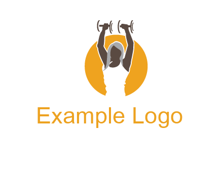 woman lifting dumbbell in front circle fitness logo