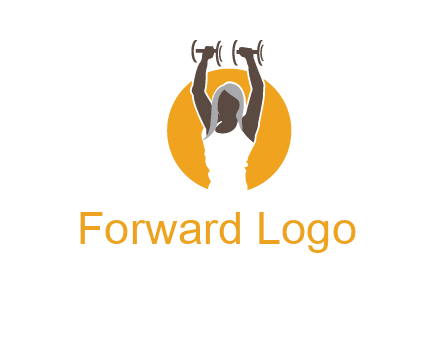 woman lifting dumbbell in front circle fitness logo
