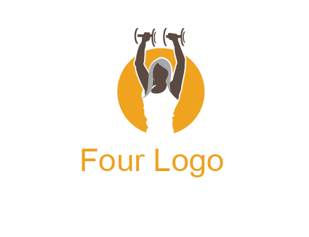woman lifting dumbbell in front circle fitness logo