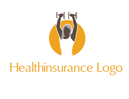 woman lifting dumbbell in front circle fitness logo