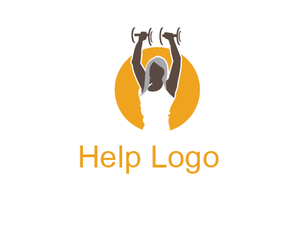 woman lifting dumbbell in front circle fitness logo