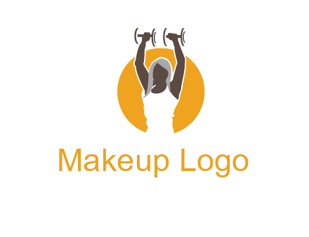 woman lifting dumbbell in front circle fitness logo