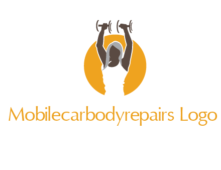woman lifting dumbbell in front circle fitness logo