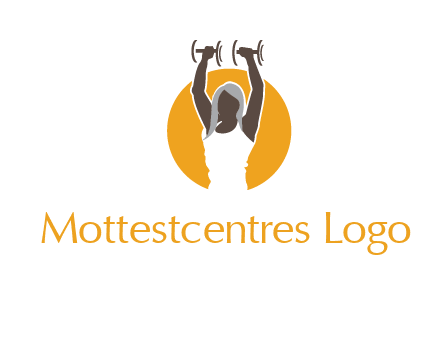 woman lifting dumbbell in front circle fitness logo