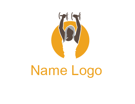woman lifting dumbbell in front circle fitness logo