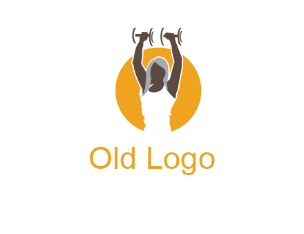 woman lifting dumbbell in front circle fitness logo
