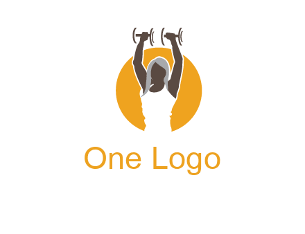 woman lifting dumbbell in front circle fitness logo