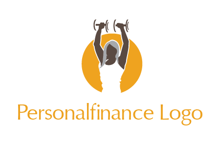 woman lifting dumbbell in front circle fitness logo