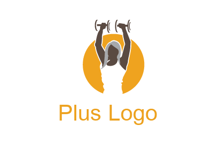 woman lifting dumbbell in front circle fitness logo