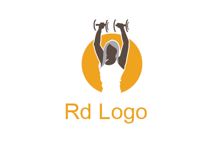 woman lifting dumbbell in front circle fitness logo