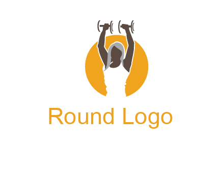 woman lifting dumbbell in front circle fitness logo