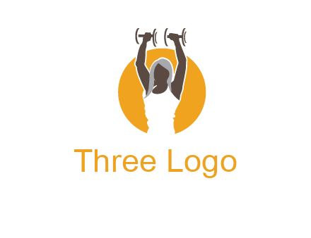 woman lifting dumbbell in front circle fitness logo