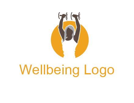 woman lifting dumbbell in front circle fitness logo