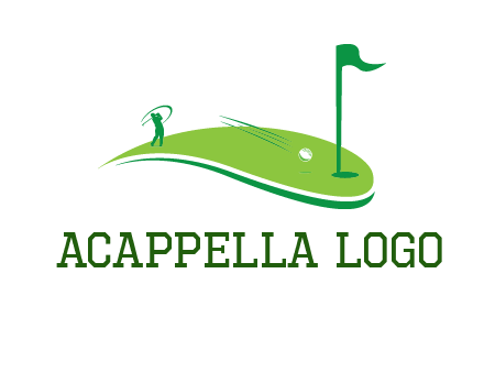 man standing on turf swinging golf club hits ball into hole illustration