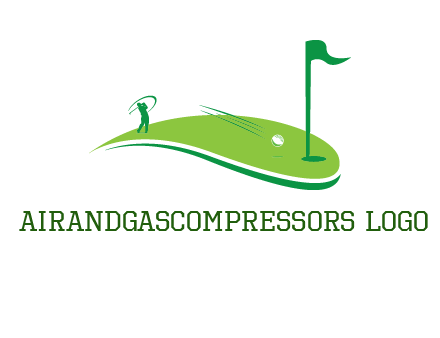 man standing on turf swinging golf club hits ball into hole illustration