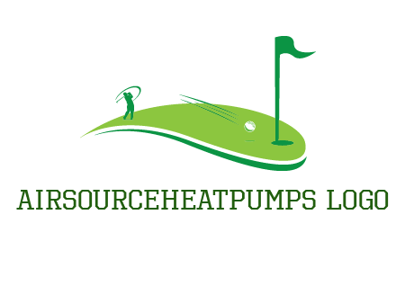 man standing on turf swinging golf club hits ball into hole illustration