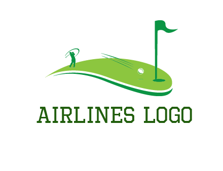 man standing on turf swinging golf club hits ball into hole illustration