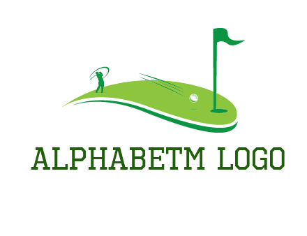 man standing on turf swinging golf club hits ball into hole illustration