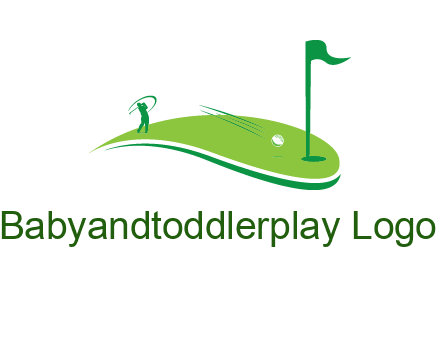 man standing on turf swinging golf club hits ball into hole illustration