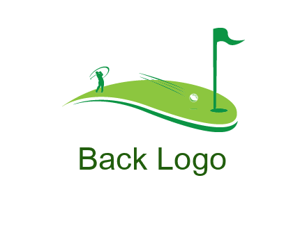 man standing on turf swinging golf club hits ball into hole illustration