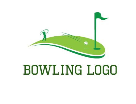 man standing on turf swinging golf club hits ball into hole illustration