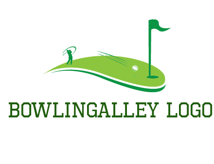man standing on turf swinging golf club hits ball into hole illustration